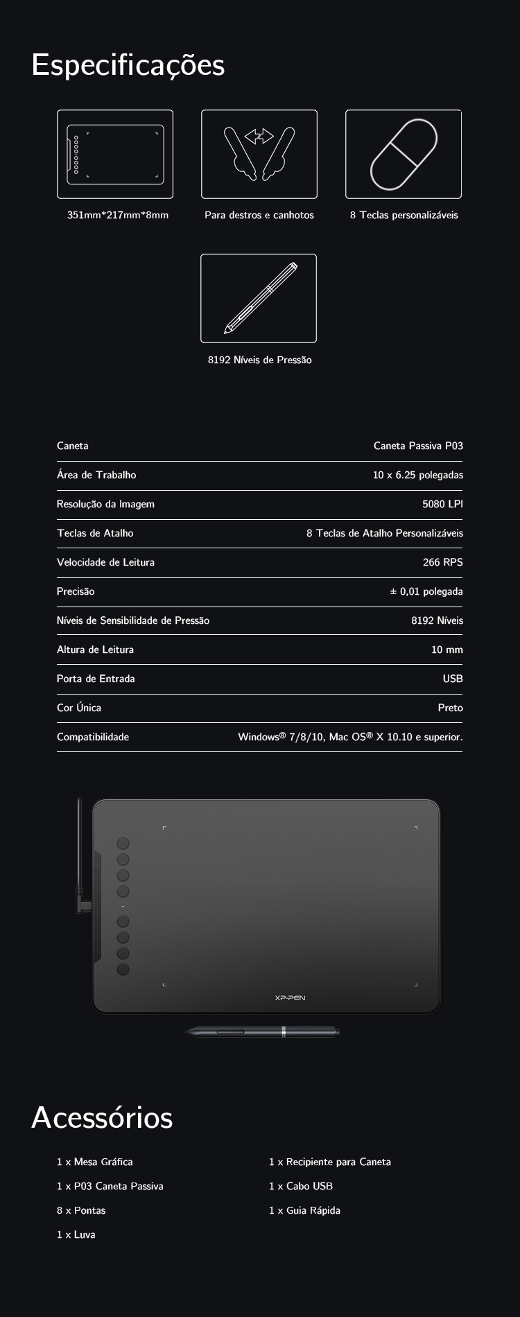 especificações do mesa digitalizadora XP-Pen Deco 01