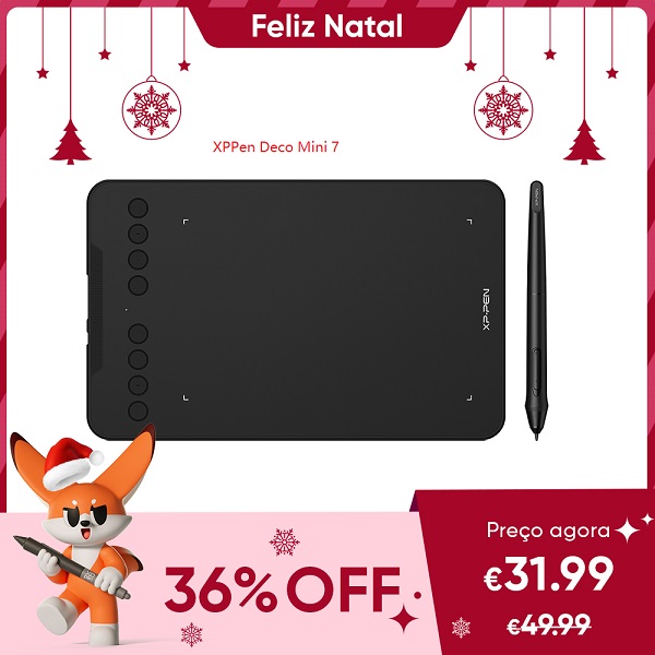 Promo Natal 2022 de mesa digitalizadora XPPen Deco Mini 7