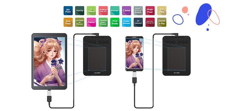 mesa digitalizadora XP-Pen Deco mini4 suporta conexões com tablets e celulares Android