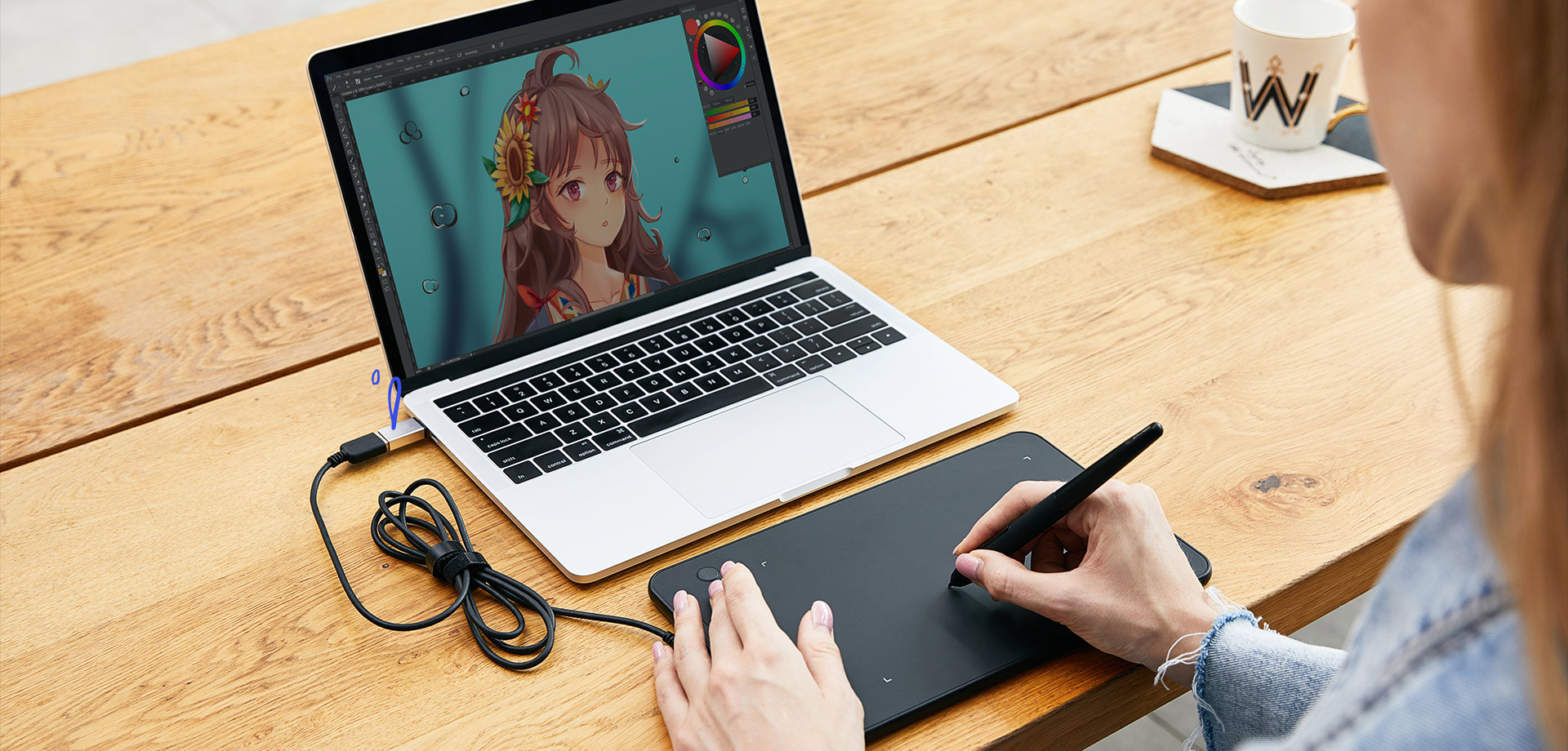 portátil mesa digitalizadora XP-Pen Deco mini7 suporta uma conexão USB-C para USB-C