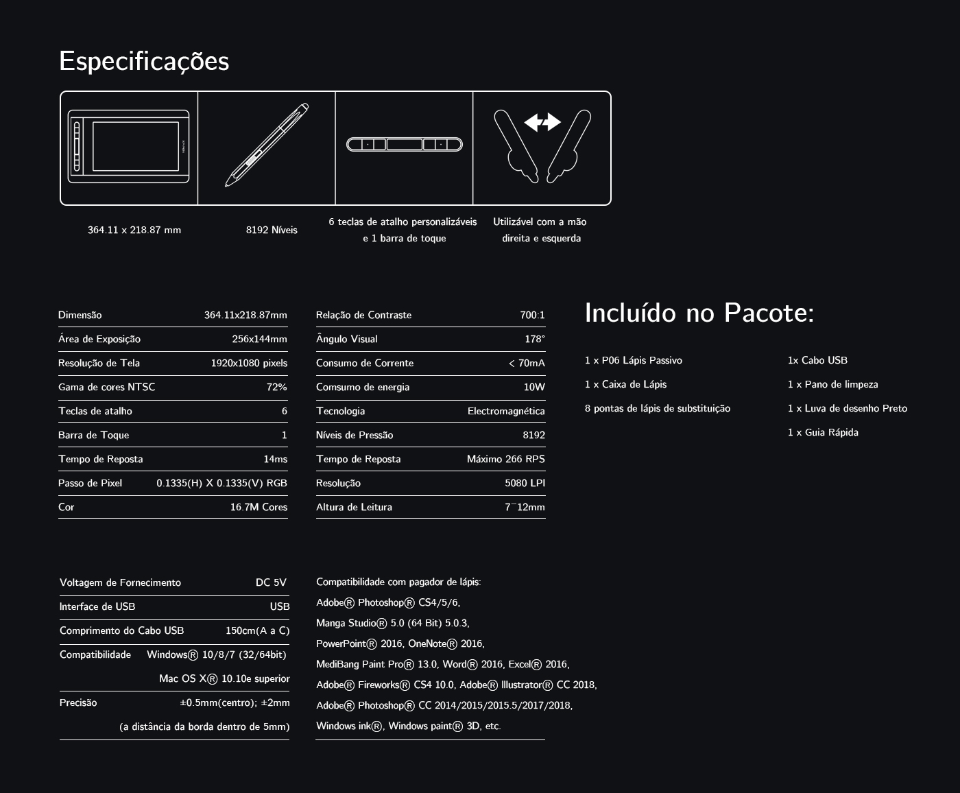  especificações do mesa digitalizadora com tela XP-Pen Artist 12 