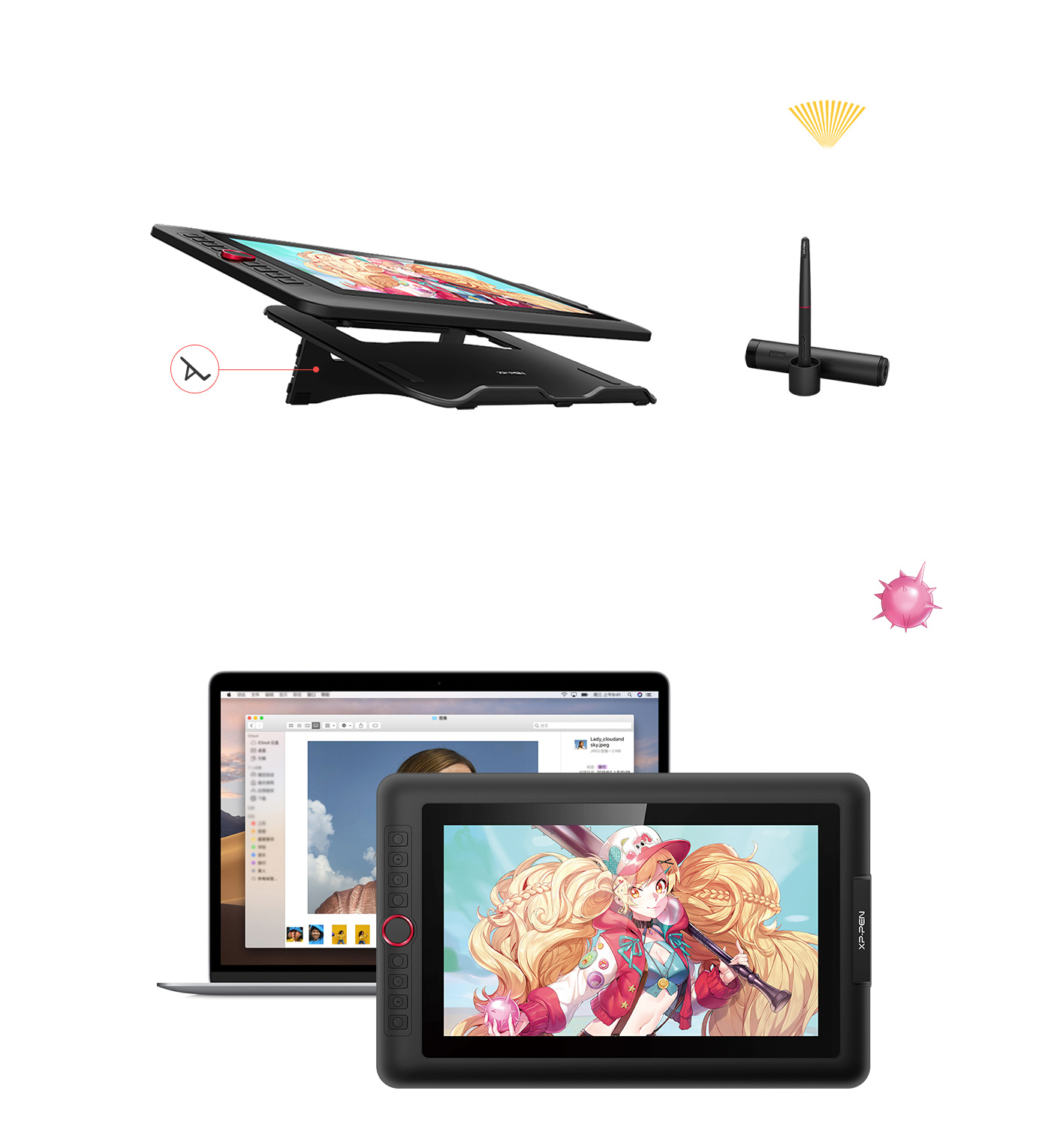 mesa digitalizadora XP-Pen Artist 13.3 Pro com um suporte portátil projetado e Tela 13,3 polegadas 