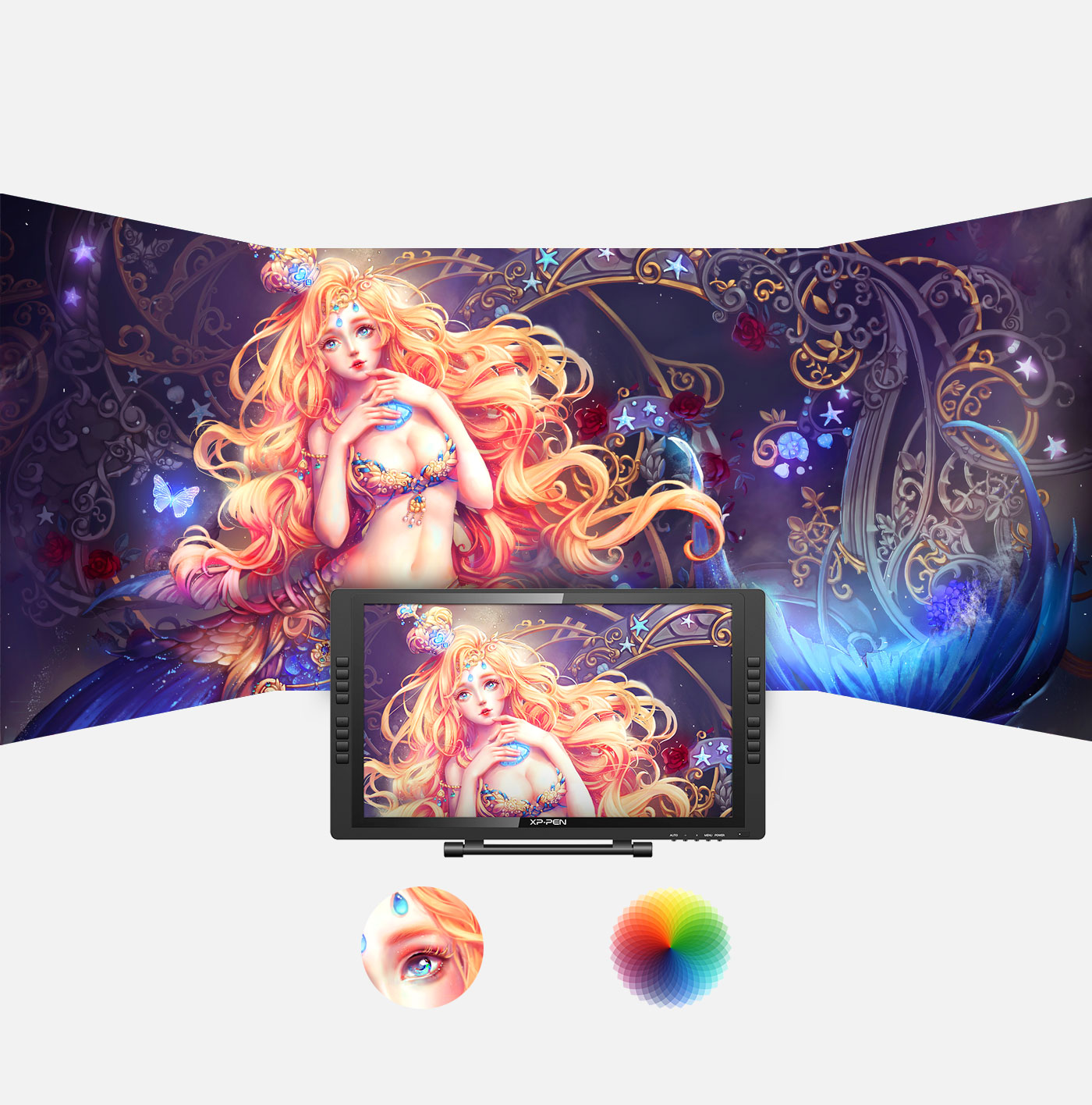  A tela de 21,5 polegadas possui resolução 1080p com 77% -82% de precisão de gama de cores adobe RGB