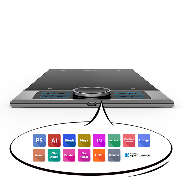 mesa de desenho digital profissional XP-Pen Deco Pro Possui 8 teclas de atalho responsivas