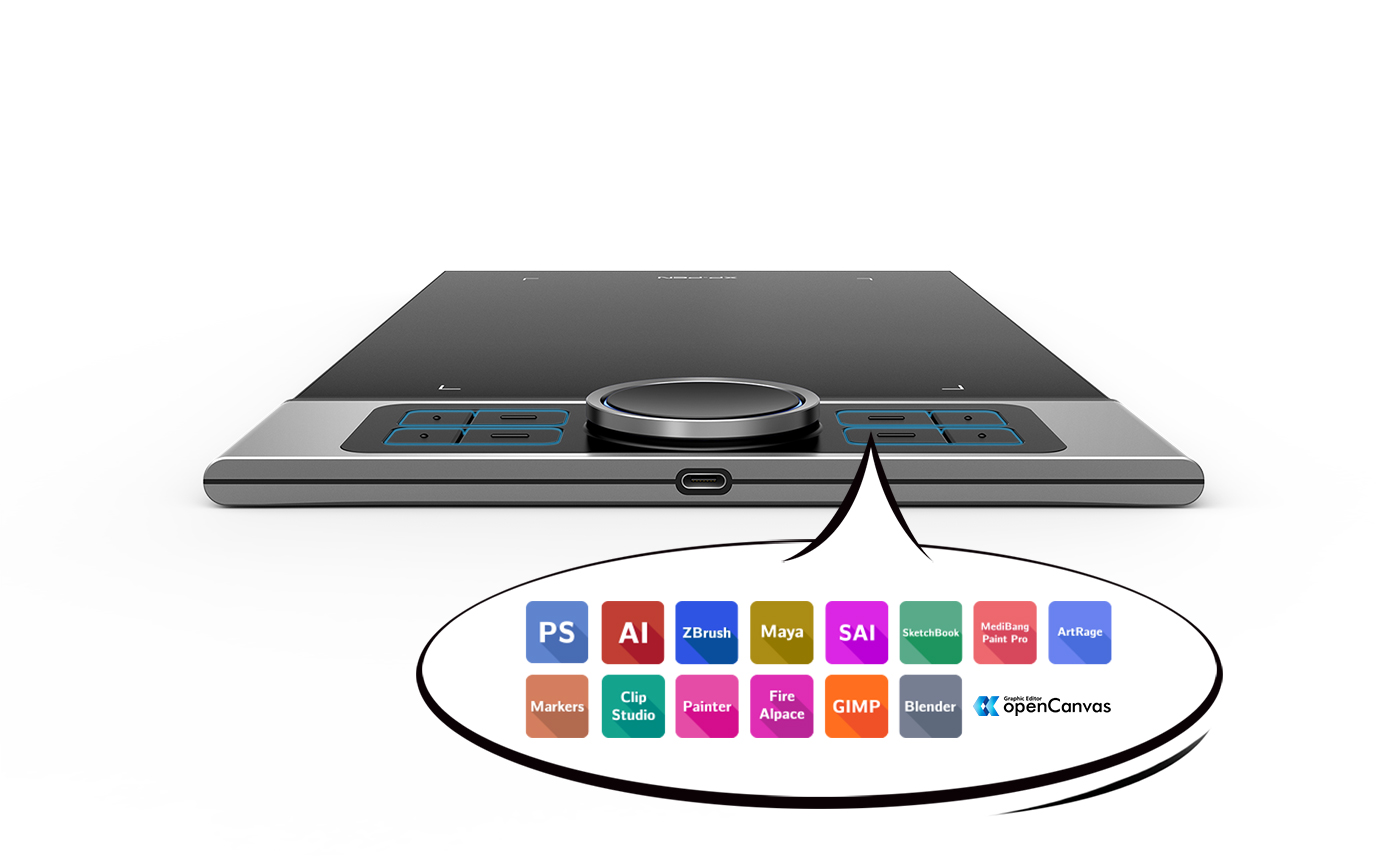 mesa de desenho digital profissional XP-Pen Deco Pro Possui 8 teclas de atalho responsivas