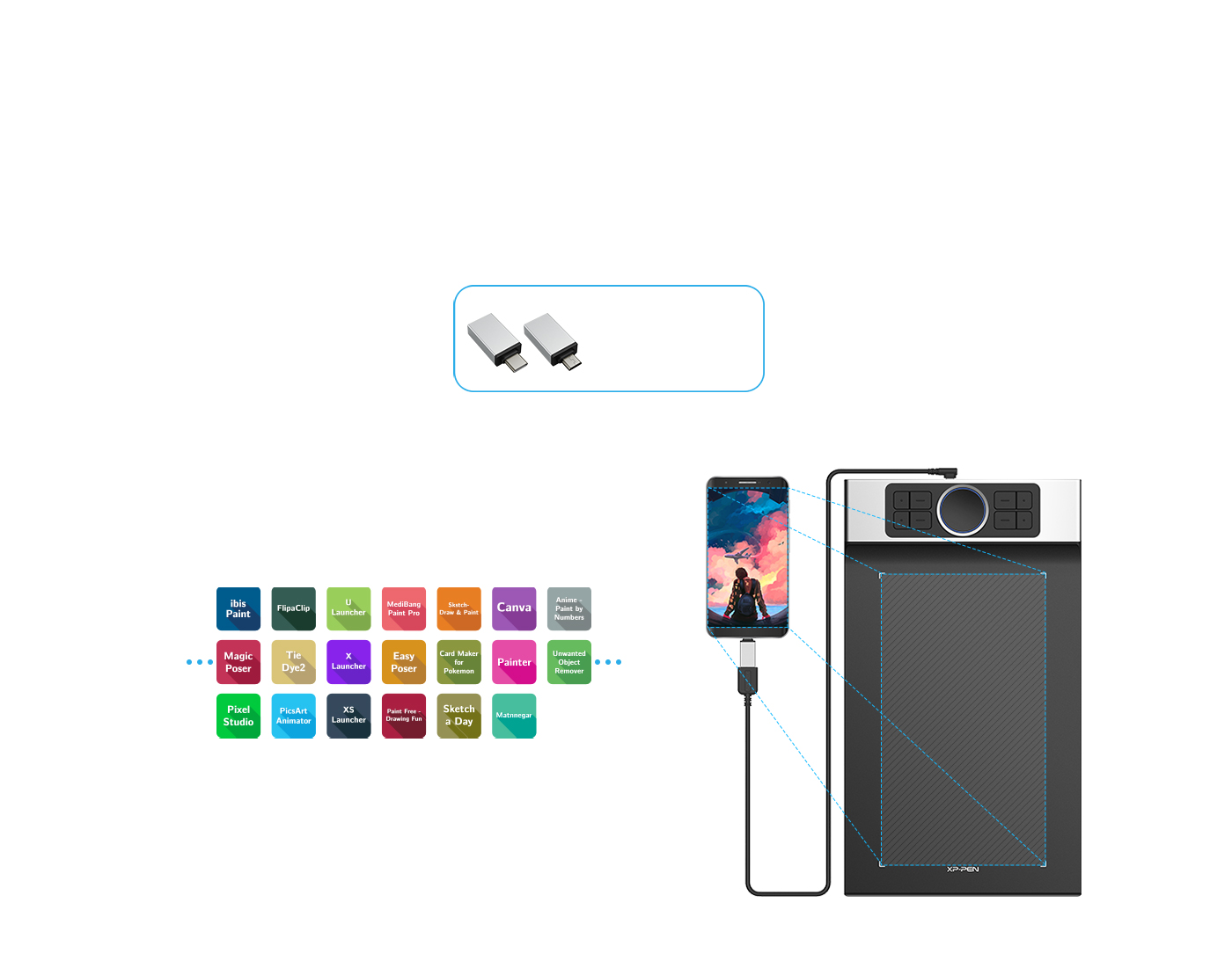 A série XP-PEN Deco Pro suporta conexão com computadores e celulares Android