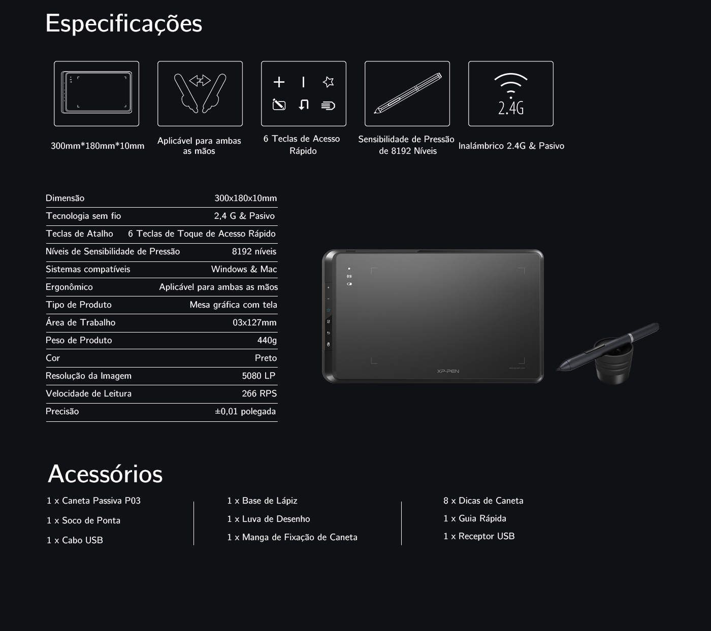 especificações do mesa digitalizadora XP-Pen Star 05